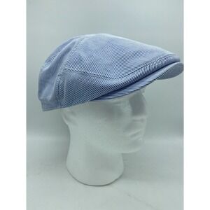 Henschel Ivy Cap Hat Newsboy Blue/White Pinstripe Cotton Flat Size XL NWT USA